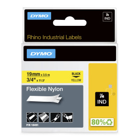 DYMO ® Rhino Industrial Flexible Nylon Labels, 3/4" x 11.5', Black Print on Yellow Tape
