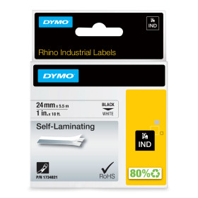 DYMO ® Rhino Industrial Self-Laminating Labels, 1", Black Print on White Tape