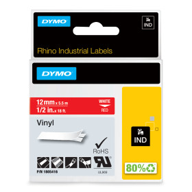 DYMO ® Rhino Industrial Vinyl Labels, 1/2", White Print on Red Tape