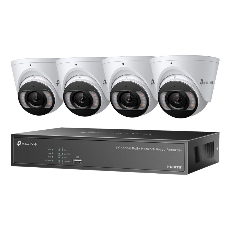 TP-Link KIT 4 VIDEOCAMERE VIGI NK4P-T4425-2T Turret 4MP Full-Color IPC e NVR 4 Canali PoE+ video surveillance kit Wired 4