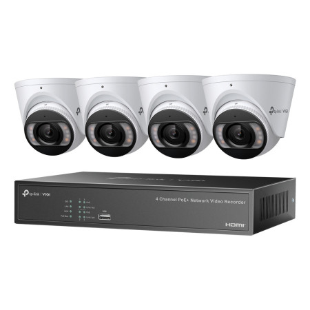 TP-Link KIT 4 VIDEOCAMERE VIGI NK4P-T4425-2T Turret 4MP Full-Color IPC e NVR 4 Canali PoE+ kit de vidéo-surveillance Avec fil 4