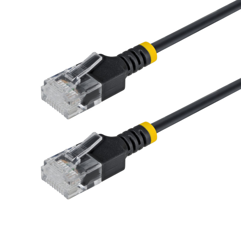 StarTech.com Câble Ethernet CAT6a Ultrafin Noir de 15cm, Sans Accroc, FTP, Fil de Cuivre Nu Pur, Cordon Patch Réseau RJ45 fin