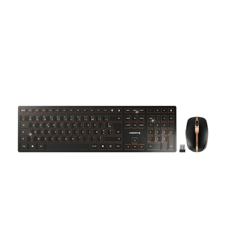 CHERRY DW 9100 SLIM keyboard Mouse included Universal RF Wireless + Bluetooth AZERTY French Black