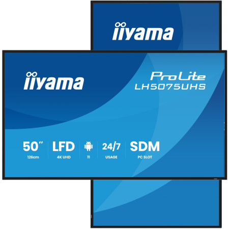 iiyama LH5075UHS-B2AG signage display Digital signage flat panel 49.5" LCD Wi-Fi 500 cd/m² 4K Ultra HD Black Built-in processor