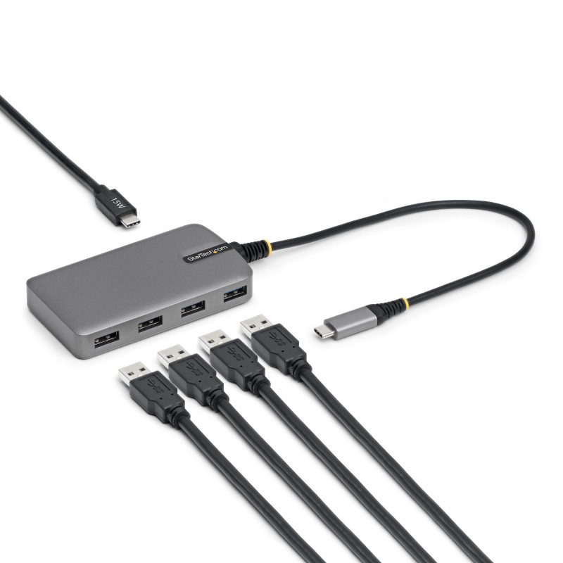 StarTech.com Hub USB-C 4 Ports, 5 Gbps, Alimenté par Bus, Hub USB-C vers 4 Ports USB-A avec Entrée d'Alimentation Auxiliaire