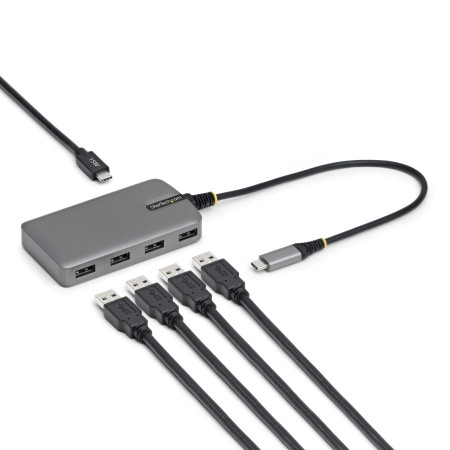 StarTech.com Hub USB-C 4 Ports, 5 Gbps, Alimenté par Bus, Hub USB-C vers 4 Ports USB-A avec Entrée d'Alimentation Auxiliaire