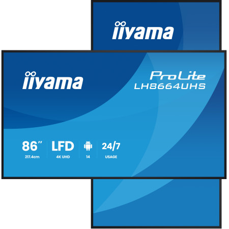 iiyama LH8664UHS-B3AG signage display Digital signage flat panel 85.6" Wi-Fi 500 cd/m² 4K Ultra HD Black Built-in processor