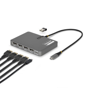 StarTech.com Adaptateur USB-C vers Station de Travail Quadruple Écran, DisplayPort 4K 60Hz, Passage PD 140W pour le Chargement