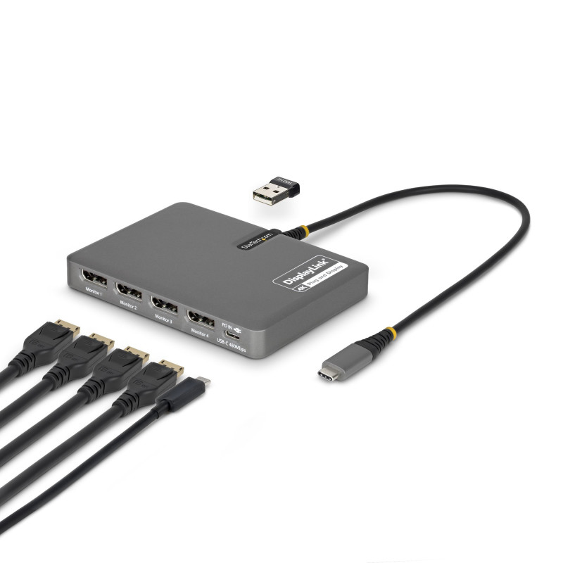 StarTech.com QUAD-USB-DP-ADAPT laptop dock/port replicator Wired USB 3.2 Gen 1 (3.1 Gen 1) Type-C Gray
