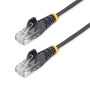 StarTech.com Câble Ethernet CAT6 Noir Fin de 25cm, Sans Accroc, 100W PoE, UTP, LSZH, Fil de Cuivre Pur 28AWG, Cordon Patch