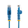 StarTech.com Câble Ethernet CAT6 Bleu Fin de 25cm, Sans Accroc, 100W PoE, UTP, LSZH, Fil de Cuivre Pur 28AWG, Cordon Patch