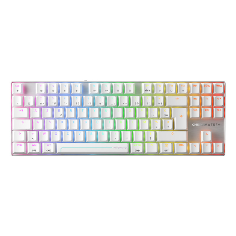 CHERRY MX 8.2 Pro TMR Wireless keyboard Gaming USB + RF Wireless + Bluetooth AZERTY French Silver, White