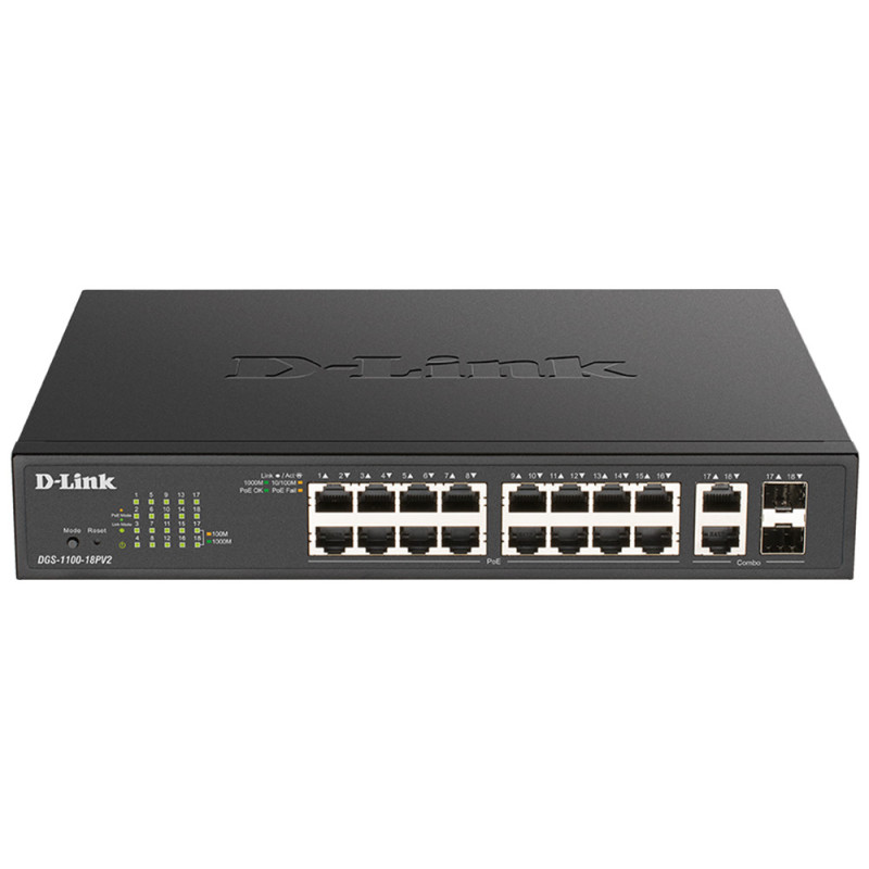 D-Link DGS-1100-18PV2 commutateur réseau Géré L2 Gigabit Ethernet (10/100/1000) Connexion Ethernet, supportant l'alimentation