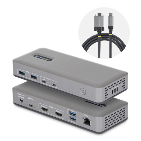 StarTech.com Station d'Accueil USB-C à Deux Écrans, HDMI, 4K 60Hz, Recharge d'Ordinateur Portable 100 W, 1 GbE, Sans Pilote,