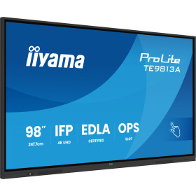 iiyama TE9813A-B2AG Écran d'affichage dynamique En forme de kiosk 2,48 m (97.5") Wifi 500 cd/m² 4K Ultra HD Noir Écran tactile