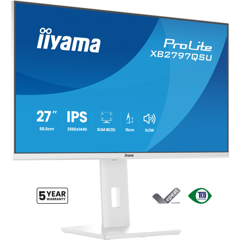 iiyama ProLite XB2797QSU-W1 écran plat de PC 68,6 cm (27") 2560 x 1440 pixels Quad HD LED Blanc