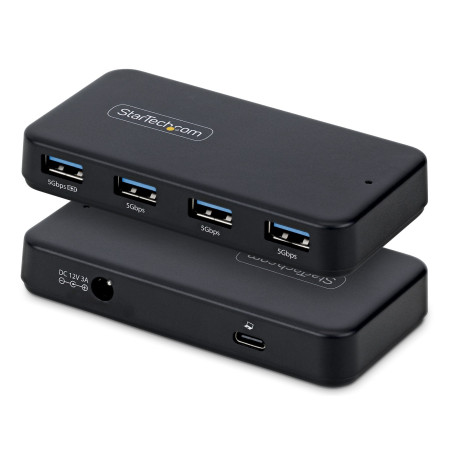 StarTech.com Hub USB-A à 4 Ports, 5 Gbps, Auto-Alimenté, Câble Hôte USB-C et USB-A 2 en 1, 1 Port de Chargement BC 1.2,