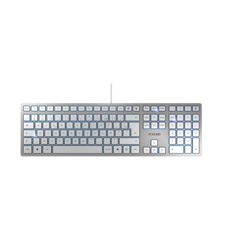 CHERRY KC 6000 Slim keyboard Universal USB AZERTY French Silver, White