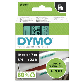 DYMO D1 étiquettes autocollantes authentiques | rouleau de 12 mm x 7 m | impression en noir sur fond vert | pour étiqueteuses