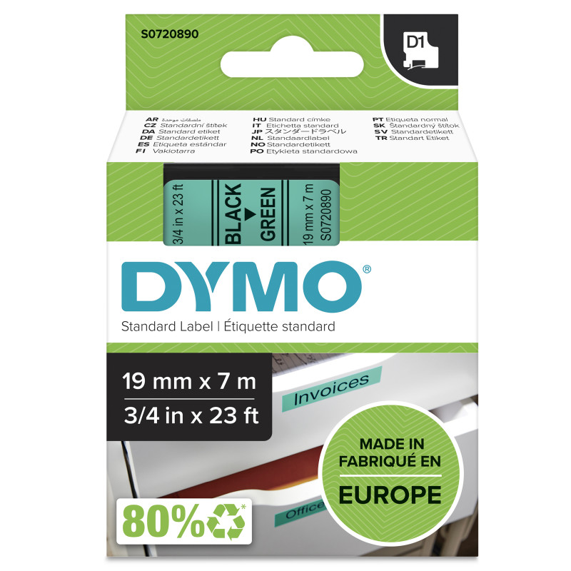 DYMO ® Standard D1 Labeling Tape for LabelManager Label Makers, Black print on Clear tape, 3/8'' W x 23' L, 1 cartridge