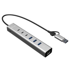 i-tec CAHUBMETAL6LANPD interface hub USB 3.2 Gen 1 (3.1 Gen 1) Type-A + Type-C 5000 Mbit/s Silver