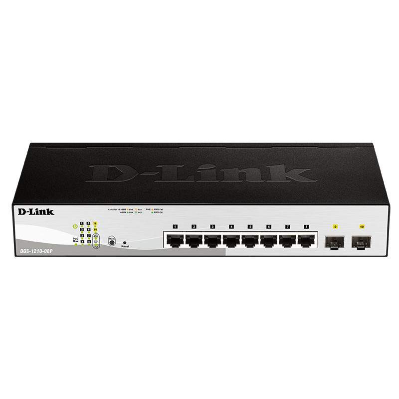 D-Link DGS-1210-08P Géré L2 Gigabit Ethernet (10/100/1000) Connexion Ethernet, supportant l'alimentation via ce port (PoE) Noir