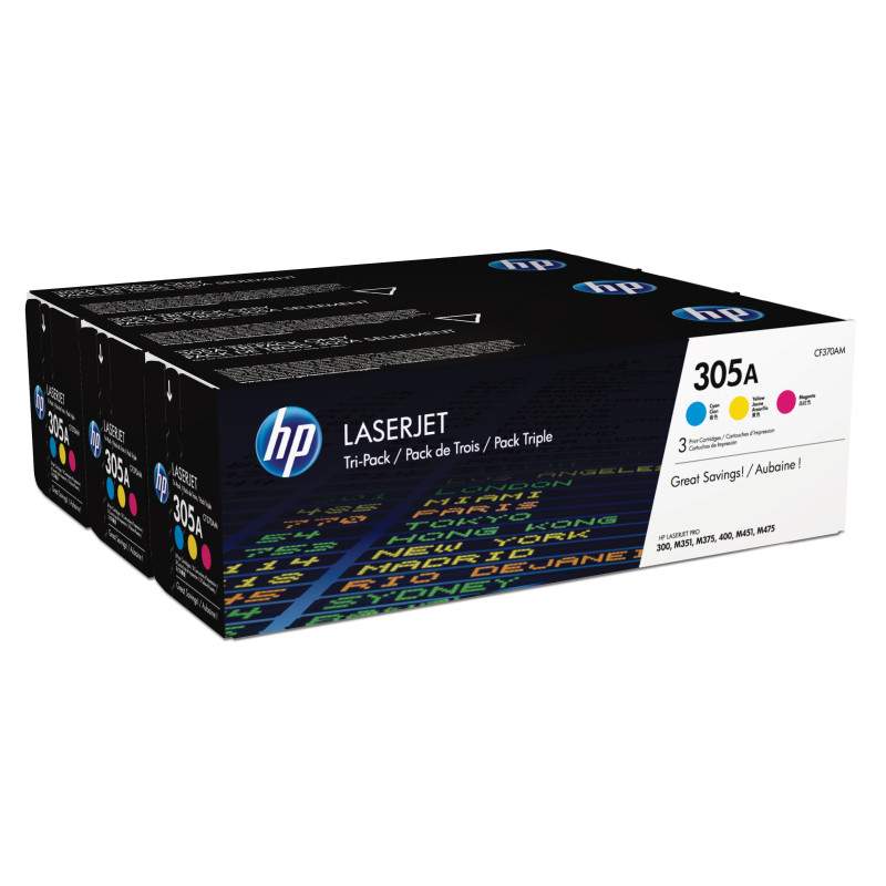 HP 305A pack de 3 toners LaserJet cyan/magenta/jaune authentiques