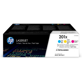 HP 201X LaserJet, lot de 3 cartouches de toner grande capacité authentiques, cyan/magenta/jaune