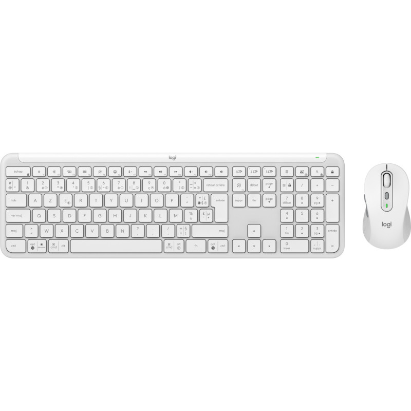 Logitech MK950 Signature Slim keyboard Mouse included RF Wireless + Bluetooth AZERTY French White