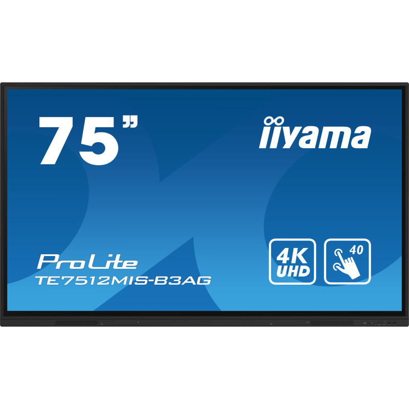 iiyama TE7512MIS-B3AG signage display Kiosk design 75" LCD Wi-Fi 400 cd/m² 4K Ultra HD Black Touchscreen Built-in processor