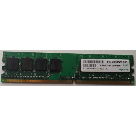 Apacer 512 MB DDR2 RAM DIMM 240-pin PC2-4300 CL4 533MHz.