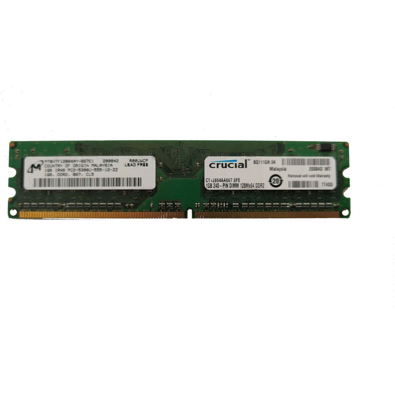 Crucial 1GB PC2-5300 DDR2-667MHz non-ECC Unbuffered CL5 240-Pin