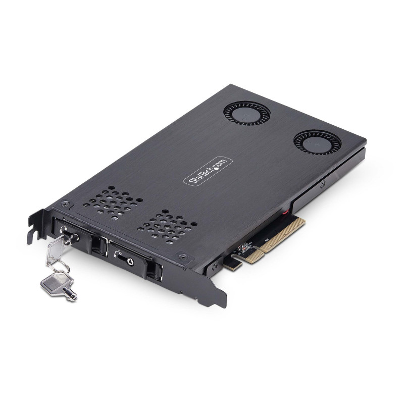 StarTech.com Double Baie M.2 NVMe SSD vers PCIe x8 avec Plateau Amovible, Bifurcation PCIe requise, Installation sans Outils,