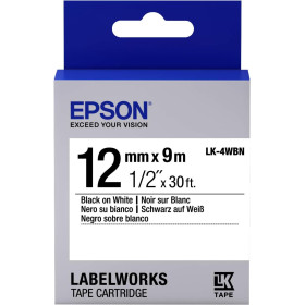 Epson LK-4WBN Label Tape - 12mm Width x 9m Length - Black on White