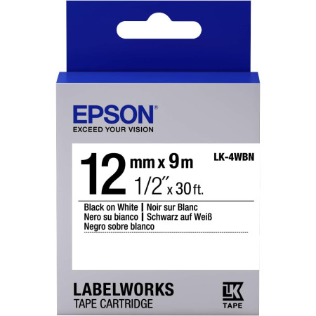 Ruban d'étiquettes Epson LK-4WBN - 12 mm Width x 9 m Longueur - Noir sur blanc