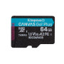 Kingston Technology Carte microSDXC Canvas Go Plus Gen4 200 Mo/s A2 U3 V30 64 Go + adaptateur