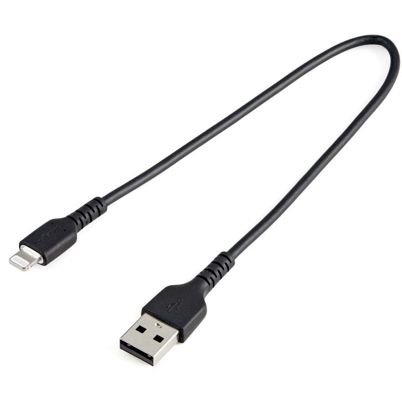 StarTech.com Câble USB-A vers Lightning Noir Robuste 30cm - Câble de Charge/Synchronisation de Type A vers Lightning en Fibre