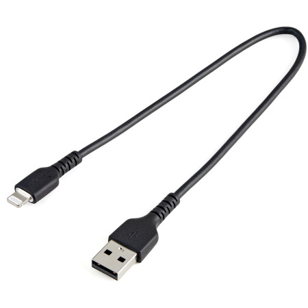 StarTech.com Câble USB-A vers Lightning Noir Robuste 30cm - Câble de Charge/Synchronisation de Type A vers Lightning en Fibre