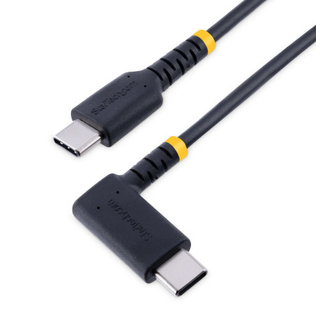 StarTech.com Câble de Charge USB C de 30cm - Cordon USB-C, 60W PD 3A - Câble USB C Coudé Noir - Fibre Aramide Robuste - Câble