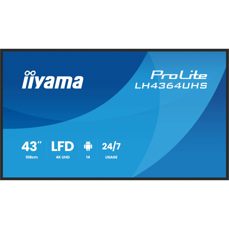 iiyama LH4364UHS-B1AG signage display Digital signage flat panel 43" LED Wi-Fi 500 cd/m² 4K Ultra HD Black Android 24/7