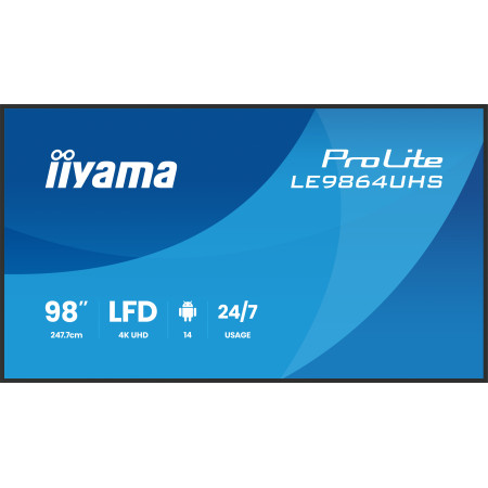 iiyama LE9864UHS-B1AG Écran d'affichage dynamique Écran plat de signalisation numérique 2,49 m (98") Wifi 500 cd/m² 4K Ultra HD