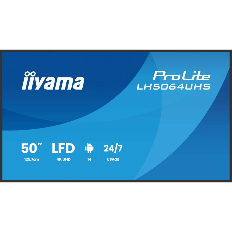 iiyama LH5064UHS-B1AG signage display Digital signage flat panel 50" Wi-Fi 500 cd/m² 4K Ultra HD Black Android 24/7