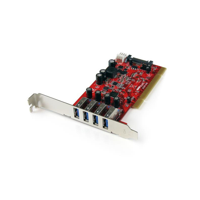 StarTech.com Carte contrôleur PCI à 4 ports USB 3.0 (5Gbps) SuperSpeed - Adaptateur PCI avec alimentation SATA / SP4