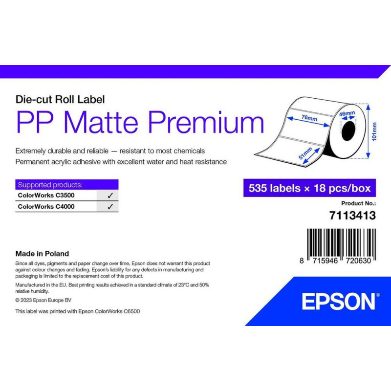 Epson 7113413 étiquette à imprimer Blanc Imprimante d'étiquette adhésive