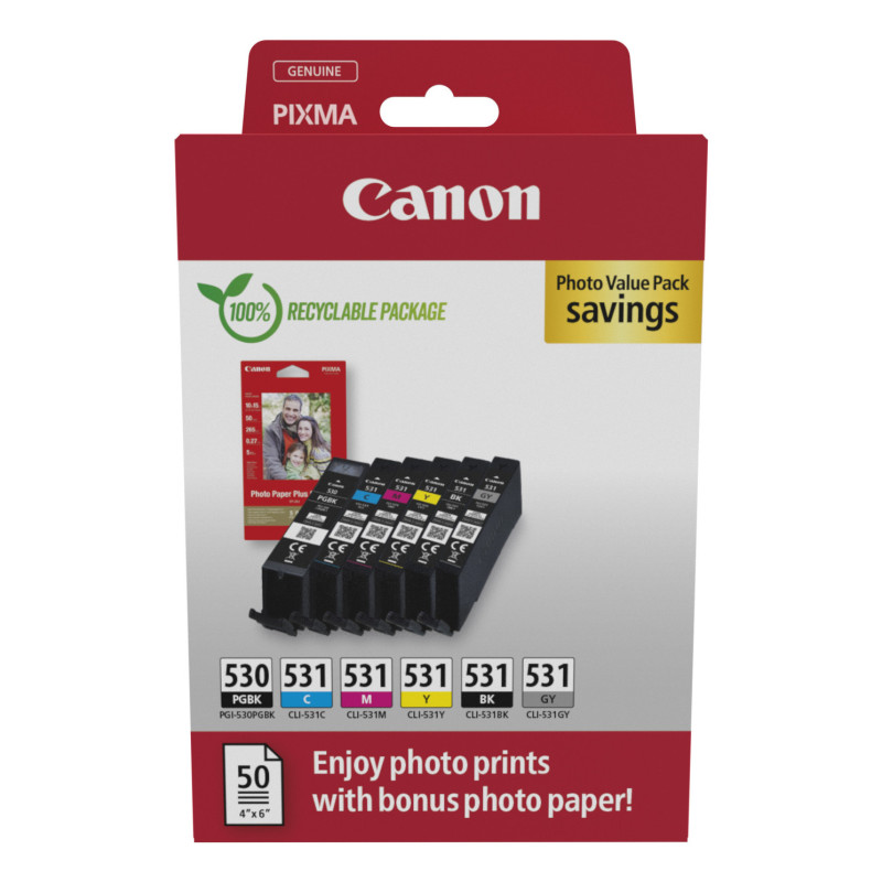 Canon PGI-530/CLI-531 PVP ink cartridge 6 pc(s) Original Black, Cyan, Gray, Magenta, Photo black, Yellow