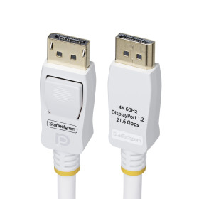 StarTech.com Câble DisplayPort 1.2 de 1,8m Blanc Certifié VESA, 4K 60Hz, 21.6Gbps, Connecteurs DP Verrouillables, Câble