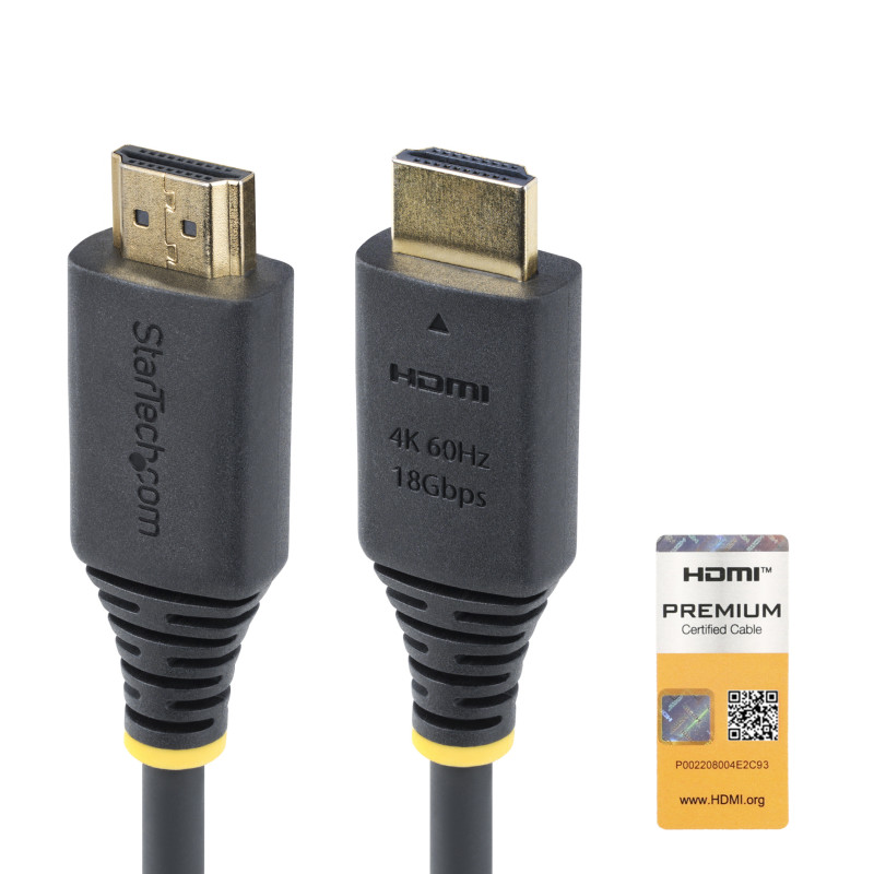 StarTech.com Câble HDMI Haut Débit de 50cm Certifié Premium, 4K 60Hz/1440p 144Hz, HDR10/HDCP 2.2/ARC, 18Gbps, Cordon HDMI 2.0