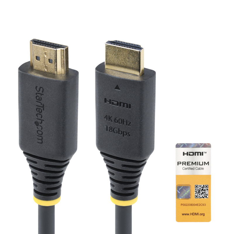 StarTech.com Câble HDMI Haut Débit de 1,5m Certifié Premium, 4K 60Hz/1440p 144Hz, HDR10/HDCP 2.2/ARC, 18Gbps, Cordon HDMI 2.0