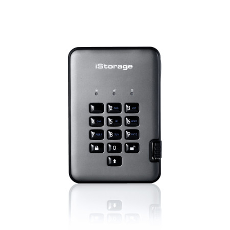 iStorage diskAshur PRO2 256-bit 8TB USB 3.2 secure encrypted solid-state drive IS-DAP2-256-SSD-8000-C-G