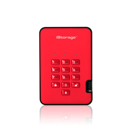 iStorage diskAshur2 256-bit 512GB USB 3.2 secure encrypted solid-state drive - Red IS-DA2-256-SSD-512-R